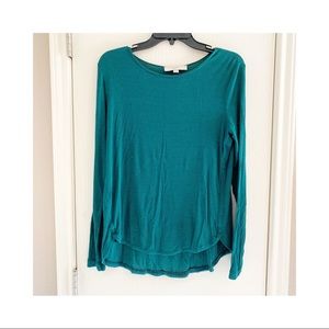 Loft Long Sleeve Green Navy Striped Shirt Medium